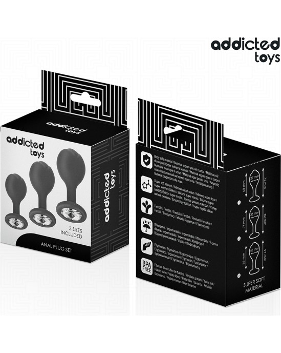 Addicted Toys SET OF 3 ANAL PLUG SILICONE WITH JEWEL