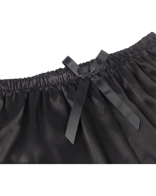 Subblime Sets SUBBLIME - 953935 ПОВСЕДНЕВНАЯ ШЕЛКОВАЯ НОЧНАЯ СОРОЧКА + КРУЖЕВНЫЕ БРЮКИ ЧЕРНЫЕ S/M