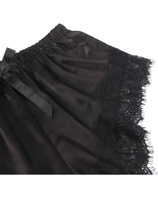 Subblime Sets SUBBLIME - 953935 ПОВСЕДНЕВНАЯ ШЕЛКОВАЯ НОЧНАЯ СОРОЧКА + КРУЖЕВНЫЕ БРЮКИ ЧЕРНЫЕ S/M
