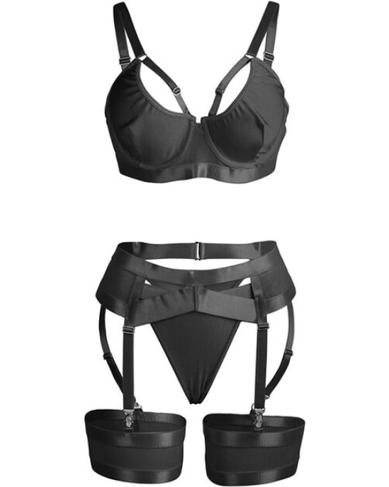 Subblime Sets SUBBLIME - 955243 BLACK BONDAGE BRA WITH GARTER SET L/XL