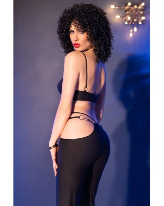 Chilirose Sets CHILIROSE - CR 4851 BLACK TOP AND LEGGINGS SET WITH GOLDEN ACCESSORIES M