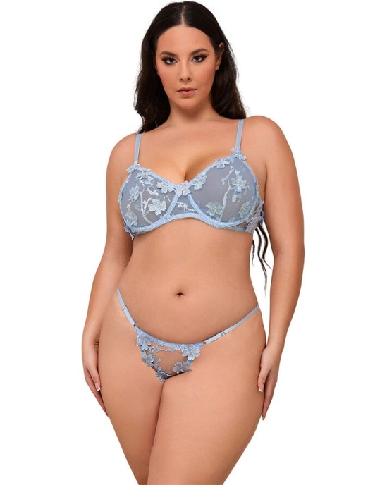 Subblime Sets SUBBLIME - 957636 FLOWER EMBROIDERED BRA AND PANTIES SET SKY BLUE L/XL