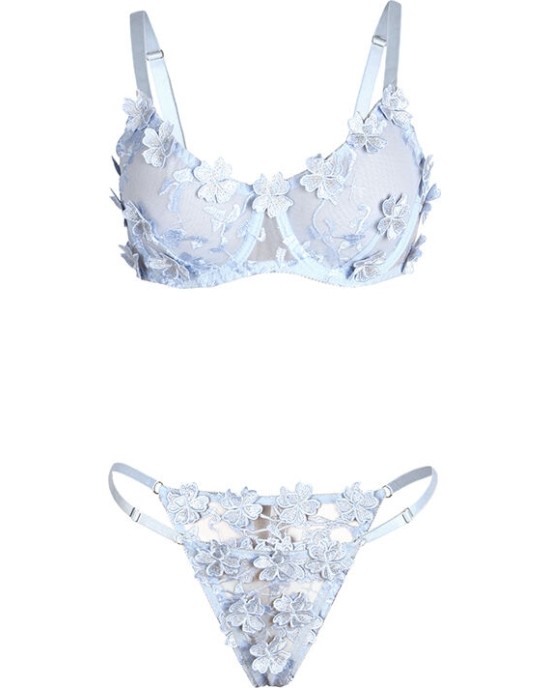 Subblime Sets SUBBLIME - 957636 FLOWER EMBROIDERED BRA AND PANTIES SET SKY BLUE L/XL