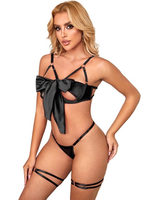 Subblime Sets SUBBLIME - 955205 BRA SET WITH ADJUSTABLE BLACK BOW L/XL