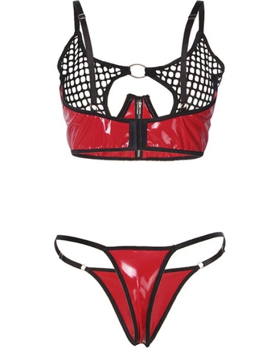 Subblime Sets SUBBLIME - 955533 RED PATENT LEATHER MESH ZIPPER BRA SET S/M