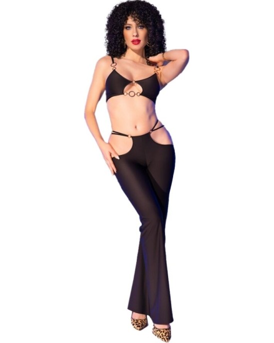 Chilirose Sets CHILIROSE - CR 4851 BLACK TOP AND LEGGINGS SET WITH GOLDEN ACCESSORIES L