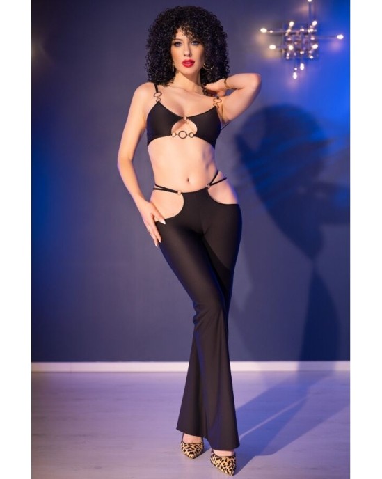 Chilirose Sets CHILIROSE - CR 4851 BLACK TOP AND LEGGINGS SET WITH GOLDEN ACCESSORIES L