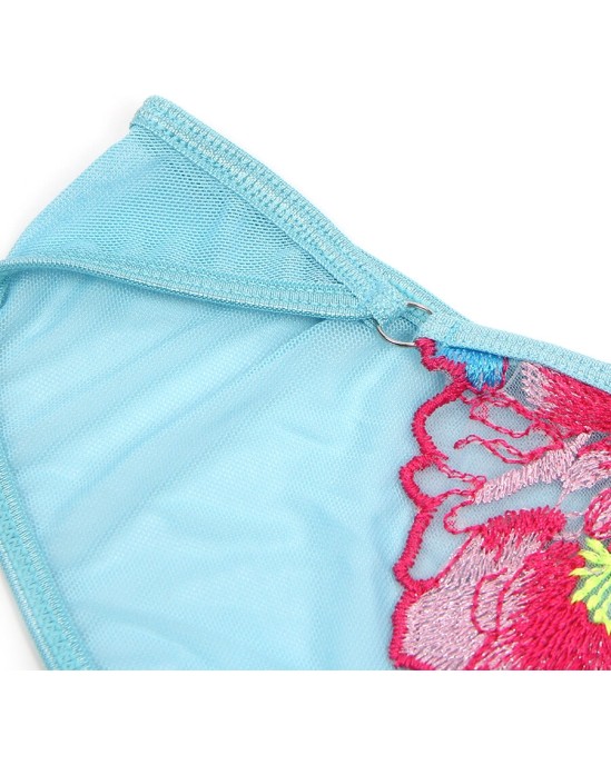 Subblime Sets SUBBLIME - 957643 FLOWER EMBROIDERED BRA AND GARTER BELT SET PINK S/M