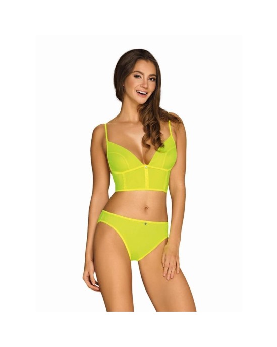 Obsessive Neonia 2 Piece Bra Set with Zipper Neon Yellow