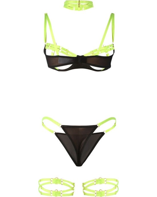 Subblime Sets SUBBLIME - 955274 BRA SET WITH NECKLACE AND LEG DETAILS FLUORESCENT GREEN S/M