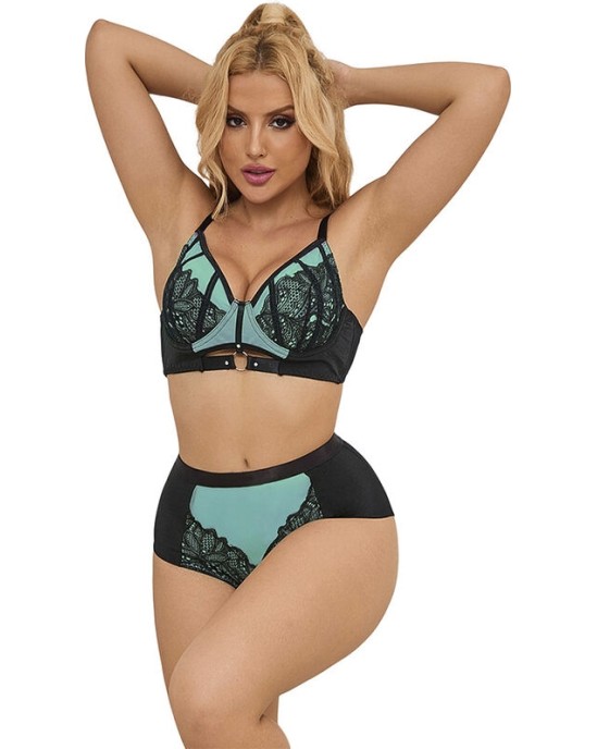 Subblime Sets SUBBLIME - 955557 GREEN PATENT LEATHER MESH ZIPPER BRA SET S/M