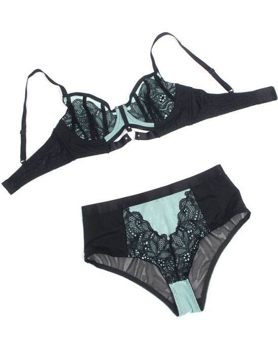 Subblime Sets SUBBLIME - 955557 GREEN PATENT LEATHER MESH ZIPPER BRA SET S/M