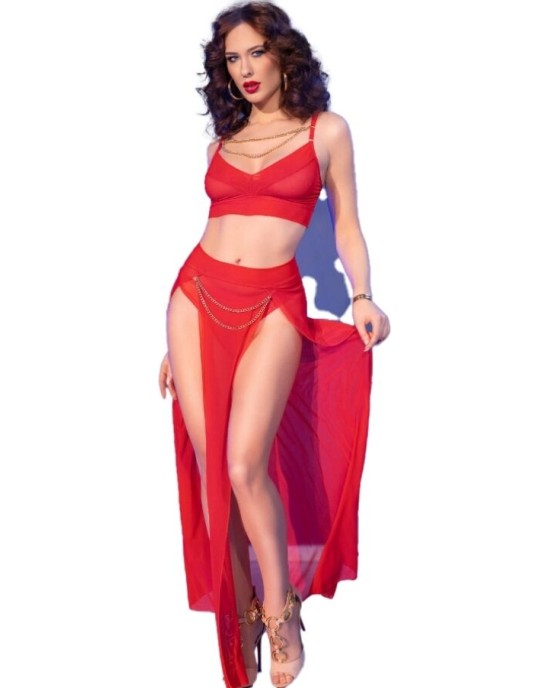 Chilirose Sets CHILIROSE - CR 4850 RED TOP AND LEGGINGS SET WITH GOLDEN ACCESSORIES S