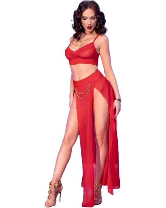 Chilirose Sets CHILIROSE - CR 4850 RED TOP AND LEGGINGS SET WITH GOLDEN ACCESSORIES S