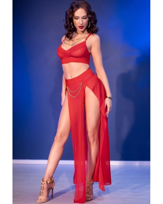 Chilirose Sets CHILIROSE - CR 4850 RED TOP AND LEGGINGS SET WITH GOLDEN ACCESSORIES S