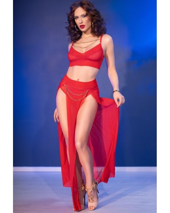 Chilirose Sets CHILIROSE - CR 4850 RED TOP AND LEGGINGS SET WITH GOLDEN ACCESSORIES S