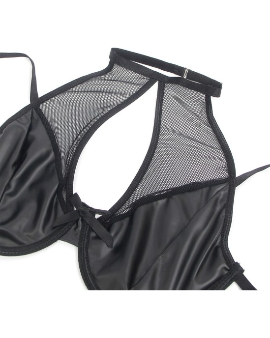 Subblime Sets SUBBLIME - 957582 LEATHER BRA AND SKIRT SET BLACK S/M