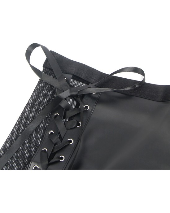 Subblime Sets SUBBLIME - 957582 LEATHER BRA AND SKIRT SET BLACK S/M