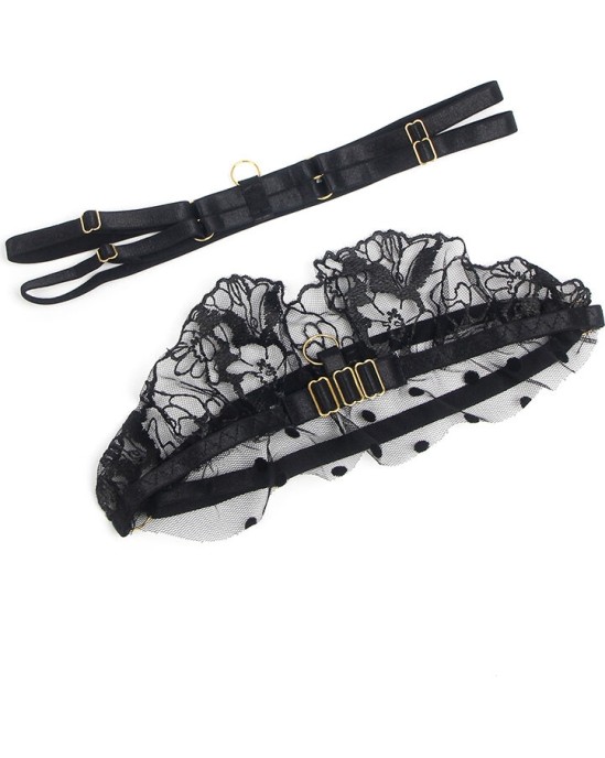 Subblime Sets SUBBLIME - 957483 LACE BRA AND GARTER SET BLACK S/M