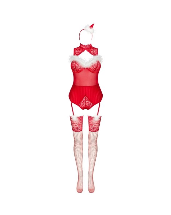 Livco Corsetti Sets LIVCO CORSETTI FASHION - LIMPID SNOWFLAKES LC 90604 BODY + STOCKINGS + CHRISTMAS HEADBAND L/XL