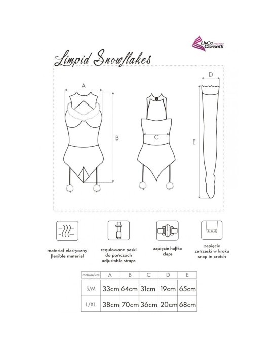 Livco Corsetti Sets LIVCO CORSETTI FASHION - LIMPID SNOWFLAKES LC 90604 BODY + STOCKINGS + CHRISTMAS HEADBAND L/XL