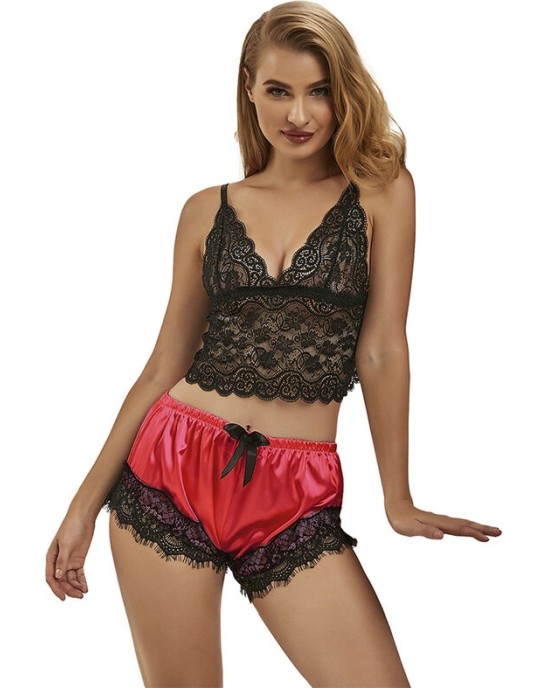 Subblime Sets SUBBLIME — 953966 IEKĀRTAS ZĪDA NAKTSkrekls + MEŽĢĪŅU BIKSES MELNAS/SARKANAS L/XL