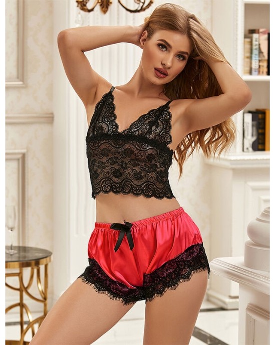 Subblime Sets SUBBLIME — 953966 IEKĀRTAS ZĪDA NAKTSkrekls + MEŽĢĪŅU BIKSES MELNAS/SARKANAS L/XL