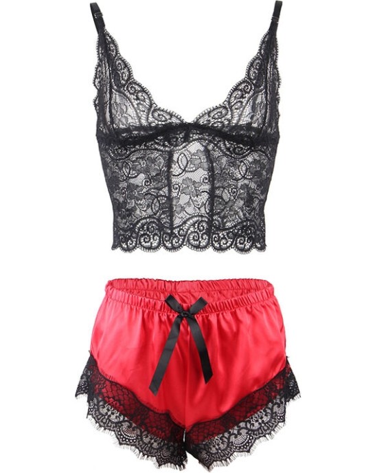 Subblime Sets SUBBLIME — 953966 IEKĀRTAS ZĪDA NAKTSkrekls + MEŽĢĪŅU BIKSES MELNAS/SARKANAS L/XL