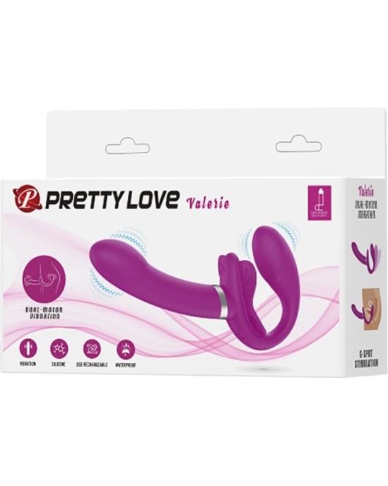 Pretty Love VALERIE DOUBLE STRAP-ON VIBRATOR 12 VIBRATIONS PURPLE