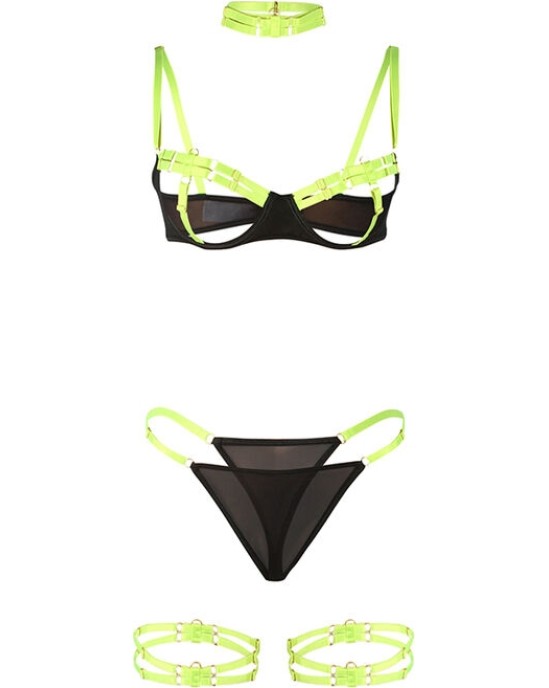 Subblime Sets SUBBLIME - 955281 BRA SET WITH NECKLACE AND LEG DETAILS FLUORESCENT GREEN L/XL