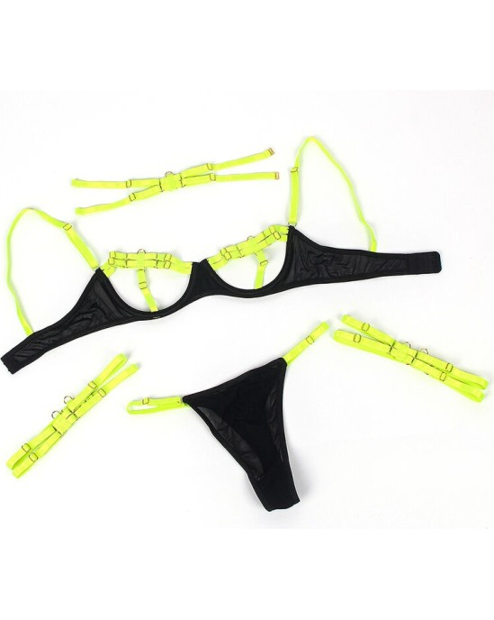 Subblime Sets SUBBLIME - 955281 BRA SET WITH NECKLACE AND LEG DETAILS FLUORESCENT GREEN L/XL