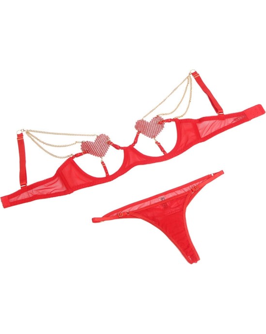 Subblime Sets SUBBLIME - 955519 BRA SET WITH CHAINS AND MESH HEART RED S/M