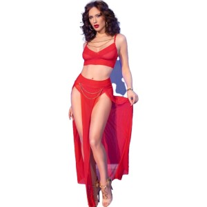 Chilirose Sets CHILIROSE - CR 4850 RED TOP AND LEGGINGS SET WITH GOLDEN ACCESSORIES M