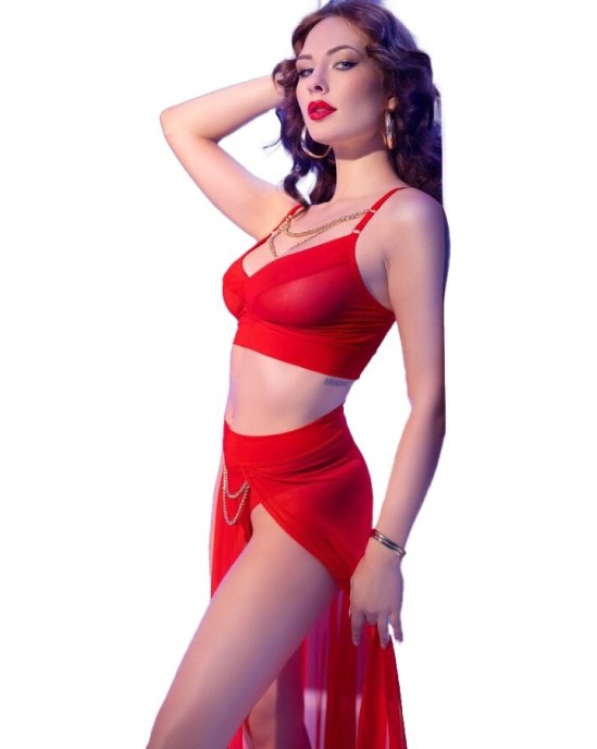 Chilirose Sets CHILIROSE - CR 4850 RED TOP AND LEGGINGS SET WITH GOLDEN ACCESSORIES M