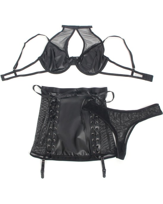 Subblime Sets SUBBLIME - 957599 LEATHER BRA AND SKIRT SET BLACK L/XL