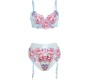 Subblime Sets SUBBLIME - 957650 FLOWER EMBROIDERED BRA AND GARTER BELT SET PINK L/XL