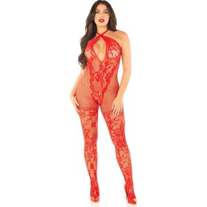 Leg Avenue Bodystockings LEG AVENUE - FLOWER PRINT MESH BODYSTOCKING RED VIENS IZMĒRS