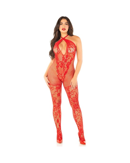 Leg Avenue Bodystockings LEG AVENUE - FLOWER PRINT MESH BODYSTOCKING RED VIENS IZMĒRS