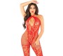 Leg Avenue Bodystockings LEG AVENUE - FLOWER PRINT MESH BODYSTOCKING RED VIENS IZMĒRS