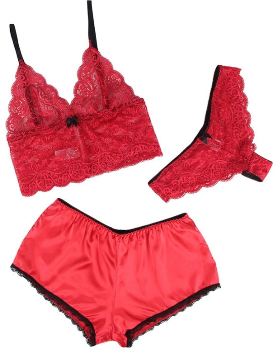 Subblime Sets SUBBLIME - 953904 ШЕЛКОВАЯ И КРУЖЕВНАЯ НОЧНАЯ СОРОЧКА + ТРУСИКИ КРАСНЫЕ L/XL