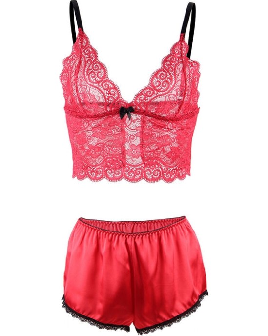 Subblime Sets SUBBLIME - 953904 ШЕЛКОВАЯ И КРУЖЕВНАЯ НОЧНАЯ СОРОЧКА + ТРУСИКИ КРАСНЫЕ L/XL