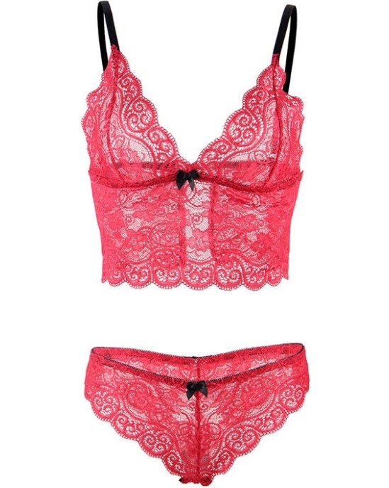 Subblime Sets SUBBLIME - 953904 ШЕЛКОВАЯ И КРУЖЕВНАЯ НОЧНАЯ СОРОЧКА + ТРУСИКИ КРАСНЫЕ L/XL