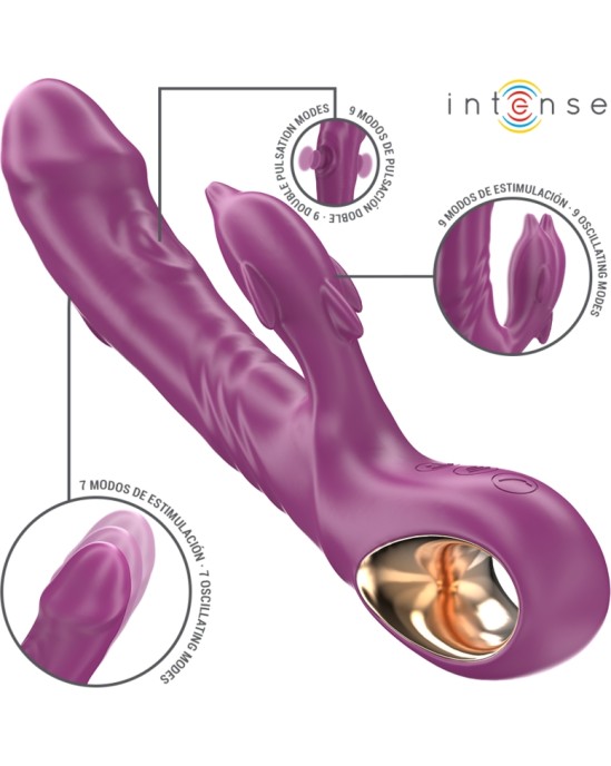 Intense Fun INTENSE - HALLE MULTIFUNCTION VIBRATOR WITH DOLPHIN STIMULATING TONGUE PURPLE