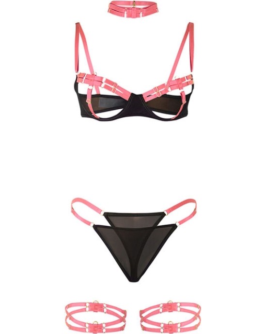 Subblime Sets SUBBLIME - 955298 BRA SET WITH NECKLACE AND LEG DETAILS FLUORESCENT PINK S/M