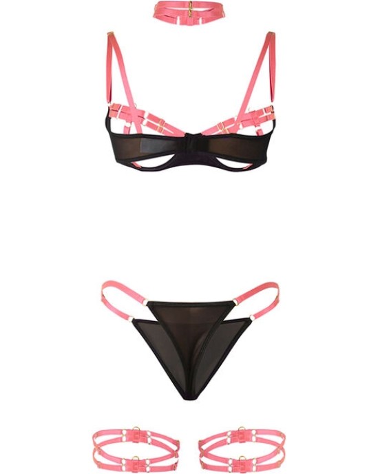 Subblime Sets SUBBLIME - 955298 BRA SET WITH NECKLACE AND LEG DETAILS FLUORESCENT PINK S/M