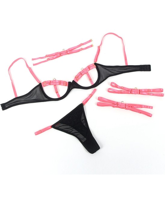 Subblime Sets SUBBLIME - 955298 BRA SET WITH NECKLACE AND LEG DETAILS FLUORESCENT PINK S/M