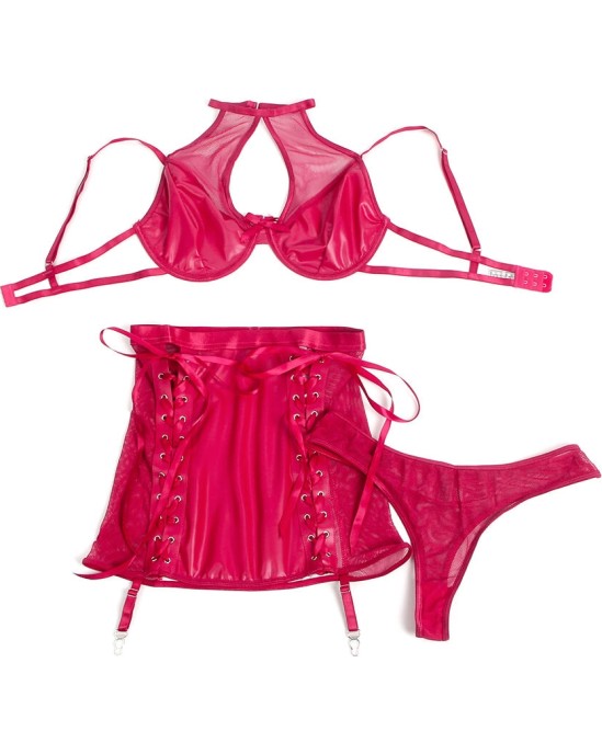 Subblime Sets SUBBLIME - 957605 LEATHER BRA AND SKIRT SET RED S/M
