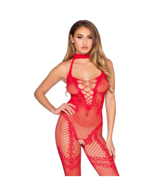 Leg Avenue Bodystockings LEG AVENUE - 89336 CROTCHLESS BODYSTOCKING RED - ONE SIZE